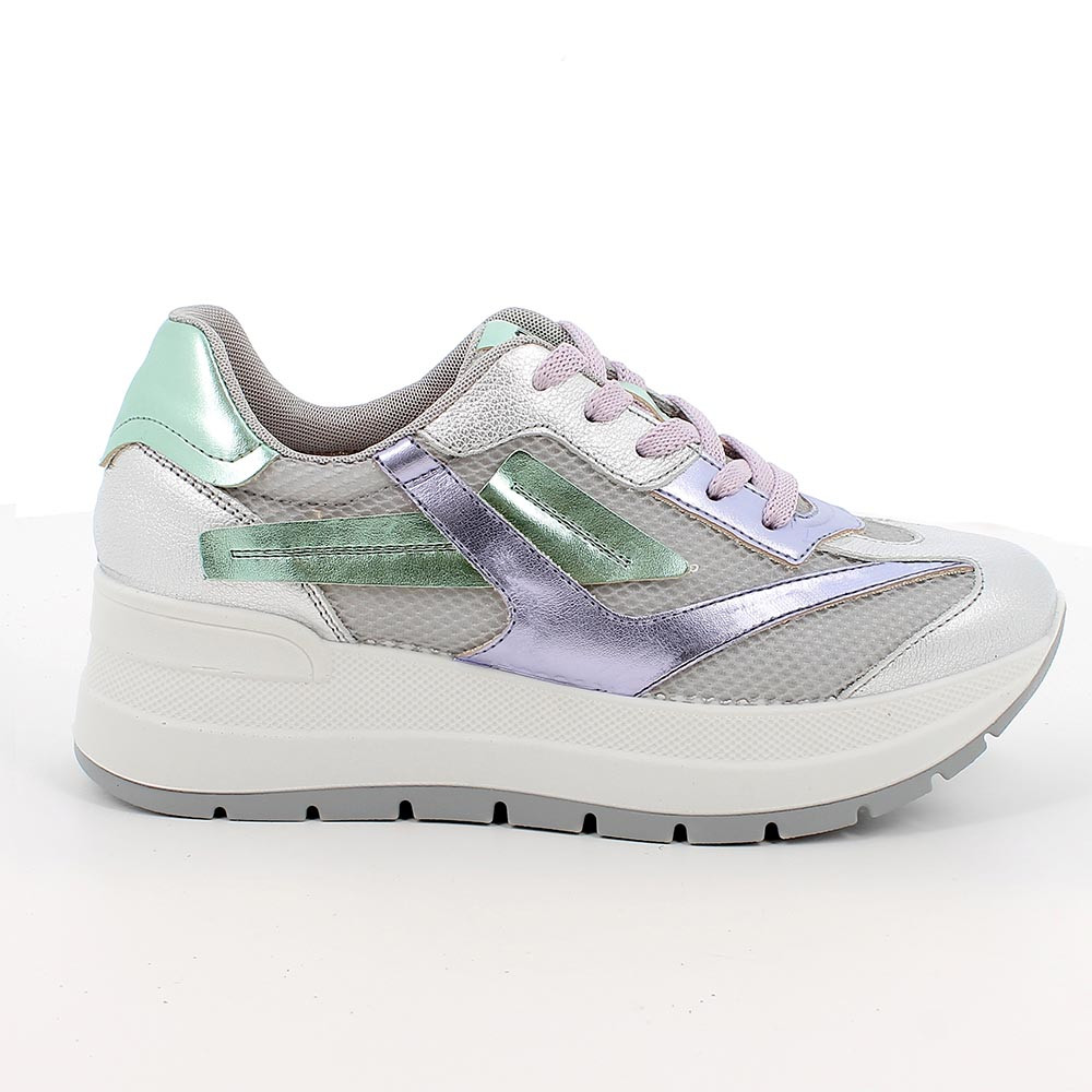 SNEAKERS WITH WEDGE FOR WOMAN  SILVER AND GREY WITH LACES