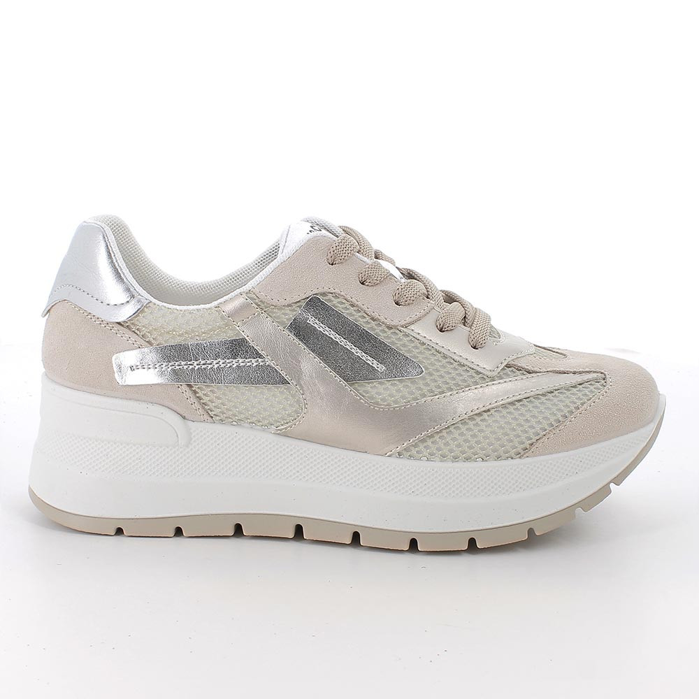 SNEAKERS WITH WEDGE FOR WOMAN  BEIGE AND SILVER WITH LACES
