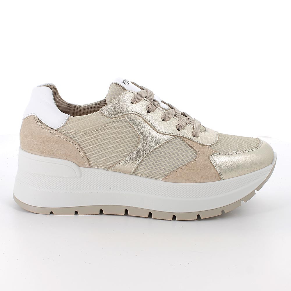SNEAKERS WITH WEDGE FOR WOMAN  PLATINUM AND BEIGE WITH LACES