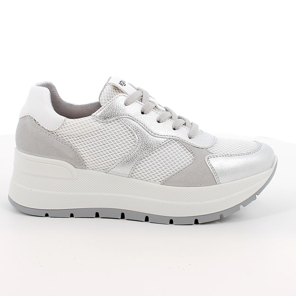 SNEAKERS WITH WEDGE FOR WOMAN  SILVER AND WHITE WITH LACES