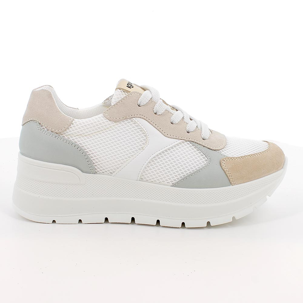 SNEAKERS WITH WEDGE FOR WOMAN  BEIGE AND WHITE WITH LACES