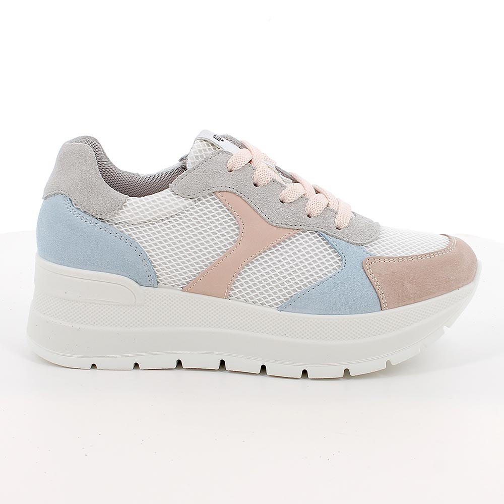 SNEAKERS WITH WEDGE FOR WOMAN  PINK AND LIGHT BLUE WITH LACES