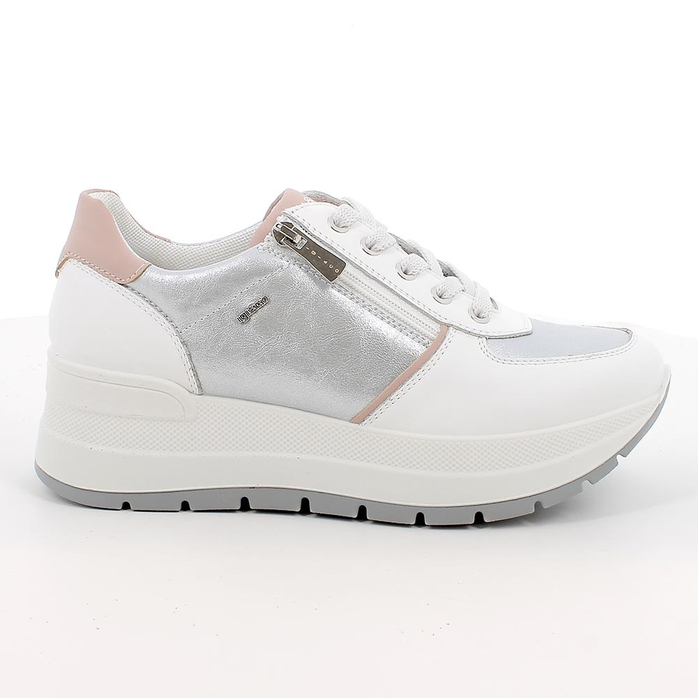 SNEAKERS FOR WOMAN  WHITE AND SILVER WITH ZIP