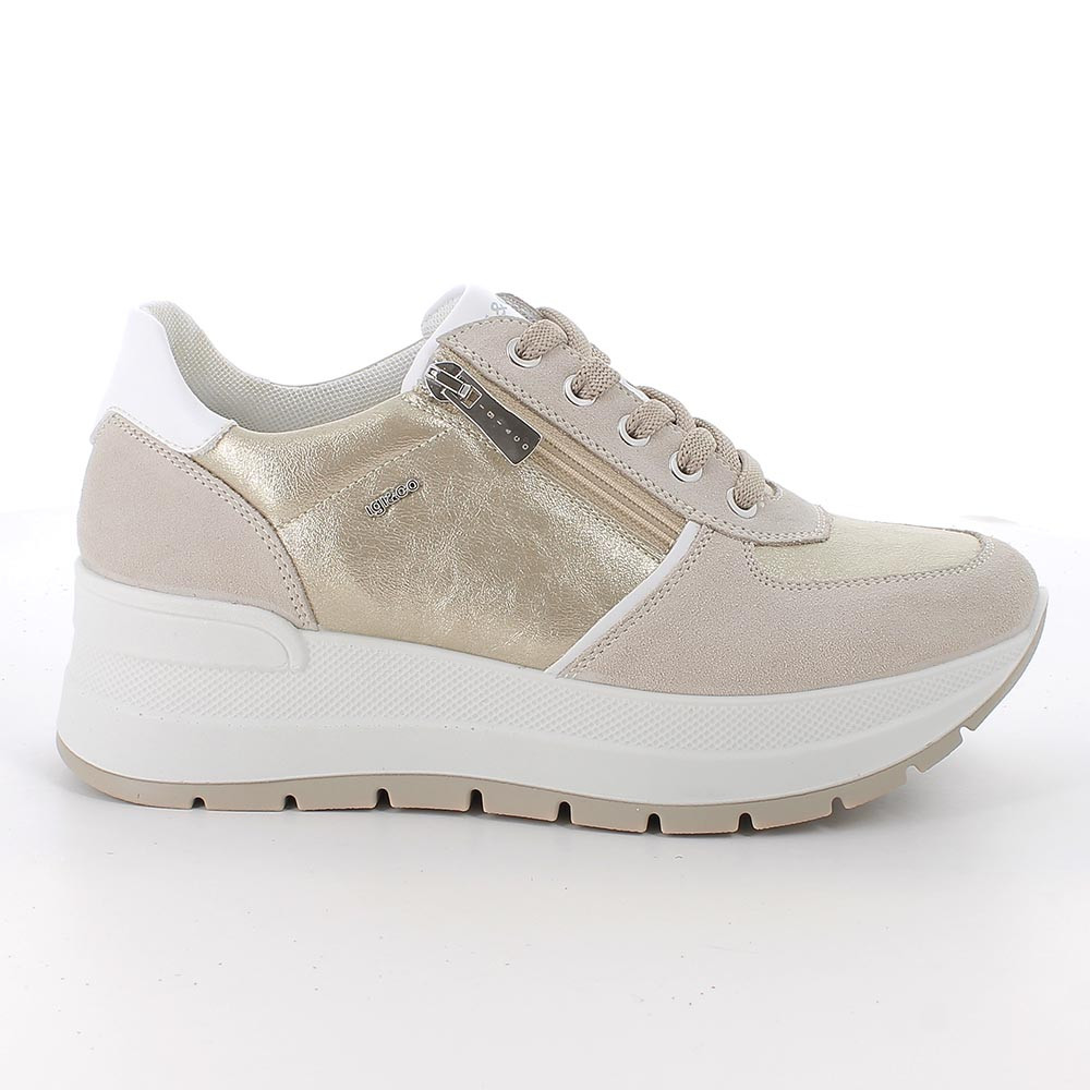 SNEAKERS FOR WOMAN  BEIGE AND PLATINUM WITH ZIP