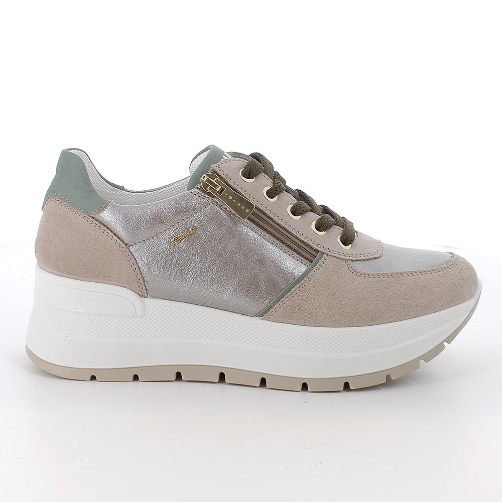 SNEAKERS FOR WOMAN  BEIGE AND GREY WITH ZIP