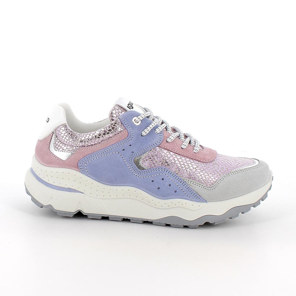 SNEAKERS WITH WEDGE FOR WOMAN  PINK AND GREY WITH LACES