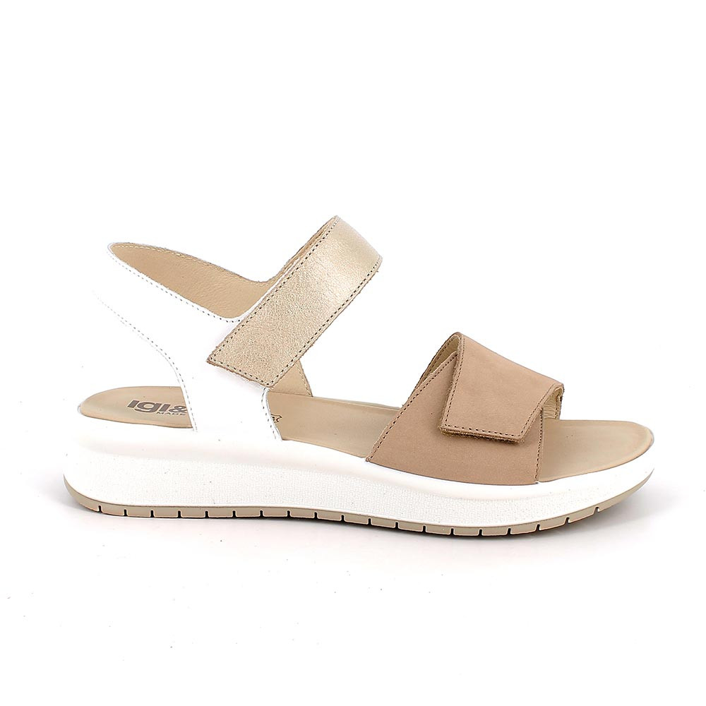 SANDALS FOR WOMAN  BEIGE  AND WHITE WITH VELCRO
