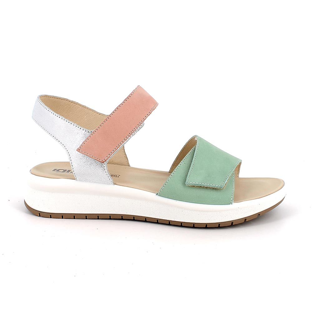 SANDALS FOR WOMAN  GREEN AND SILVER WITH VELCRO