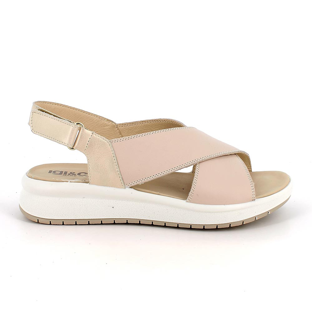 SANDALS FOR WOMAN  BEIGE AND PLATINUM WITH VELCRO