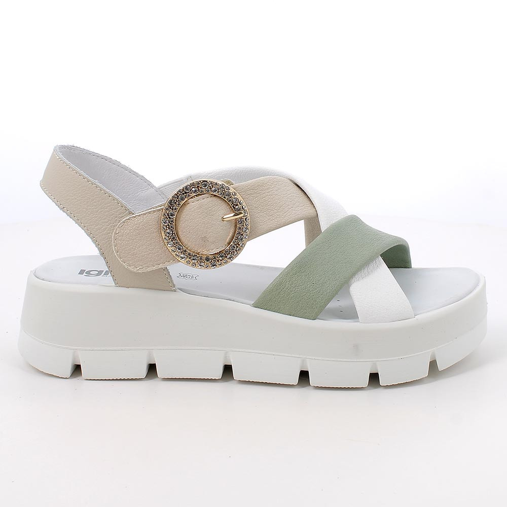 SANDALS WITH WEDGE FOR WOMAN  BEIGE AND GREEN WITH VELCRO