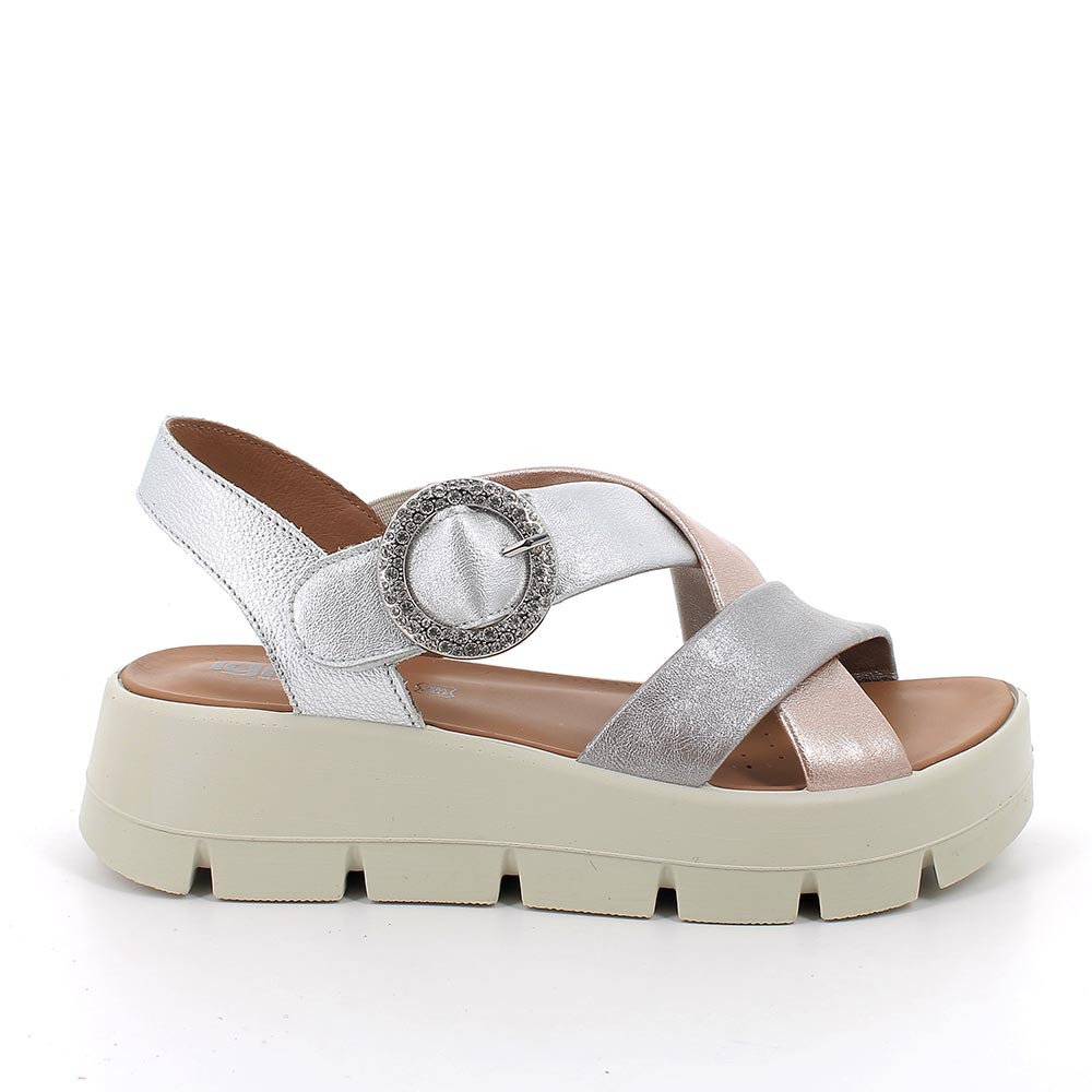 SANDALS WITH WEDGE FOR WOMAN  SILVER AND GREY WITH VELCRO