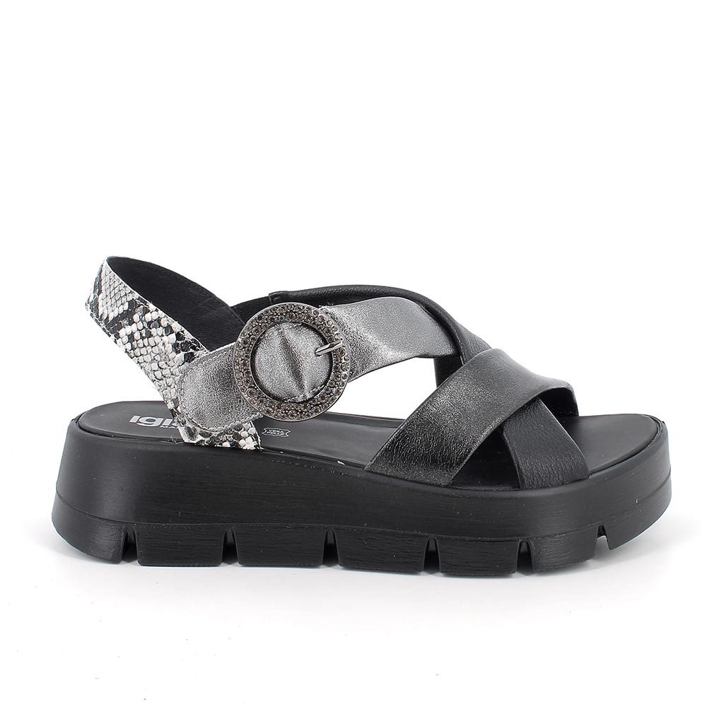 SANDALS WITH WEDGE FOR WOMAN   BLACK AND GREY WITH VELCRO