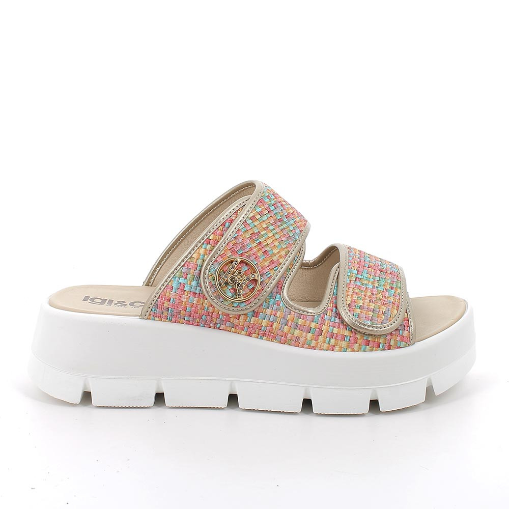 SANDALS WITH WEDGE FOR WOMAN   PINK AND LIGHT BLUE WITH VELCRO