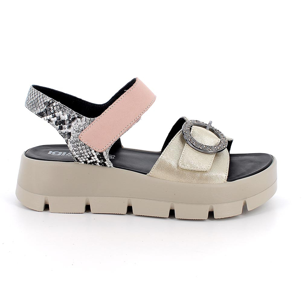 SANDALS WITH WEDGE FOR WOMAN   PLATINUM AND GREY WITH VELCRO