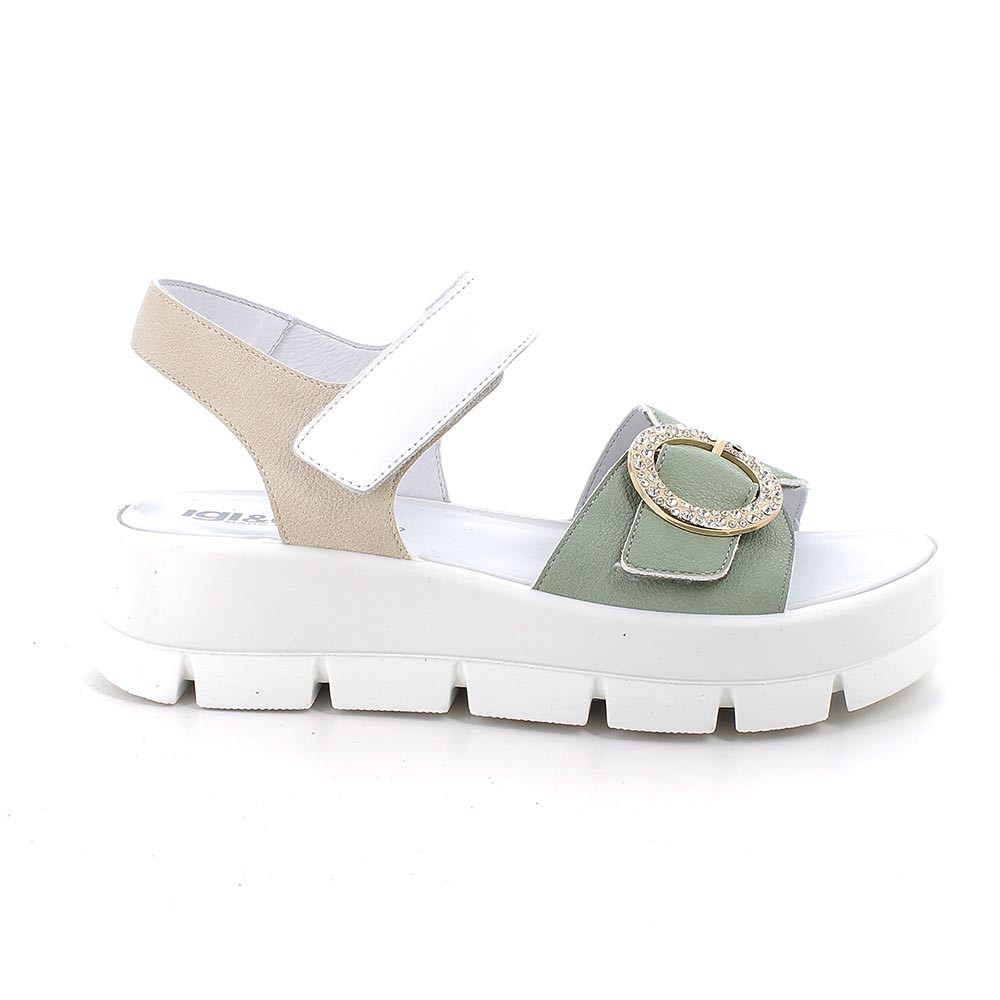 SANDALS WITH WEDGE FOR WOMAN   GREEN AND WHITE WITH VELCRO