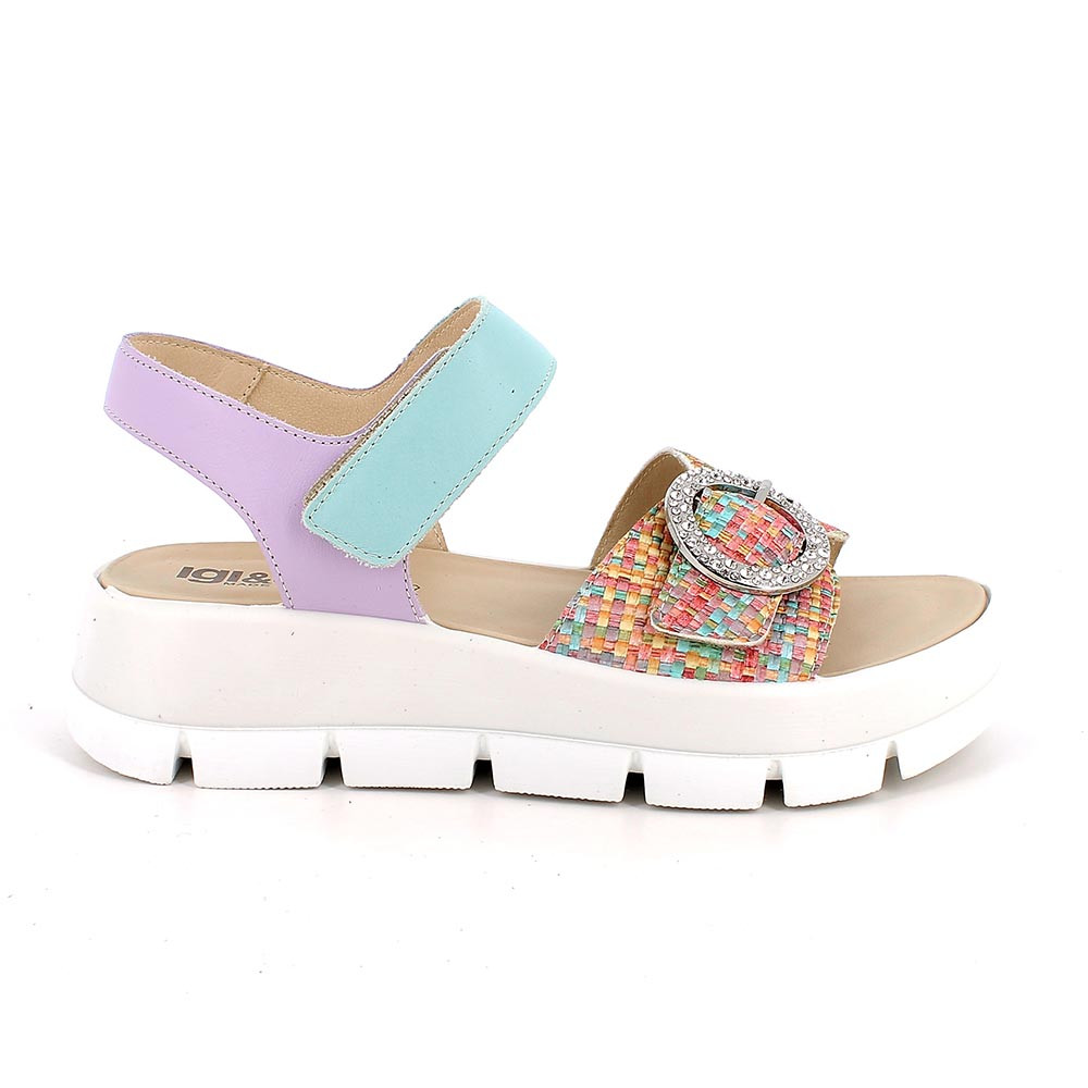 SANDALS WITH WEDGE FOR WOMAN   TURQUOISE AND VIOLETT WITH VELCRO