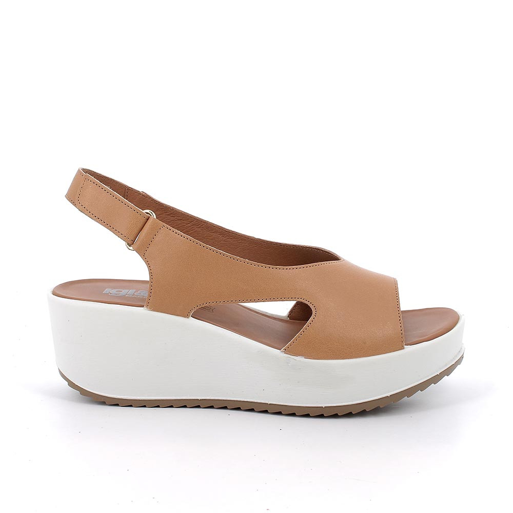 SANDALS WITH WEDGE FOR WOMAN   BROWN WITH VELCRO