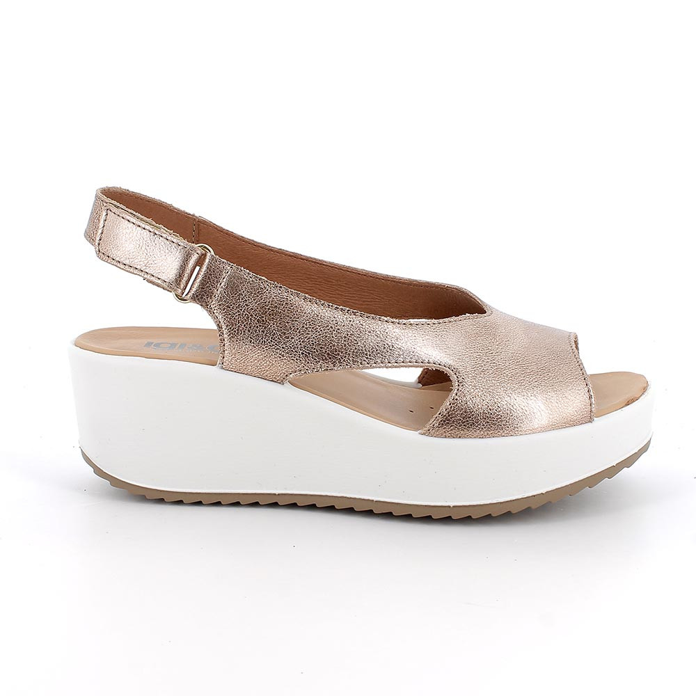 SANDALS WITH WEDGE FOR WOMAN   PLATINUM AND BEIGE WITH VELCRO