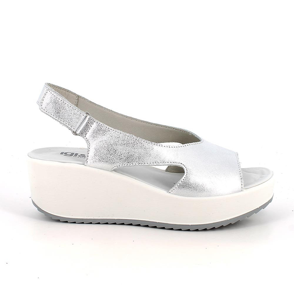 SANDALS WITH WEDGE FOR WOMAN   SILVER WITH VELCRO