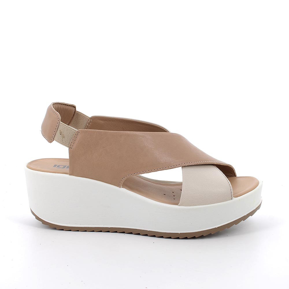 SANDALS WITH WEDGE FOR WOMAN   BEIGE AND BROWN WITH ELASTIC