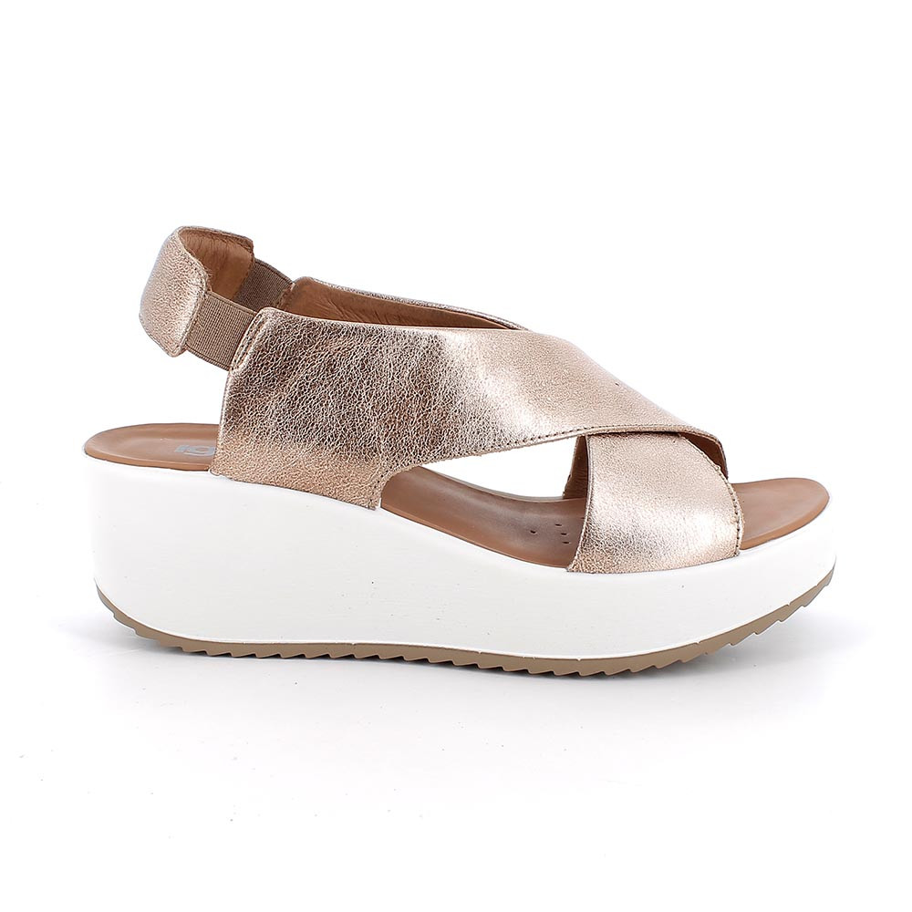 SANDALS WITH WEDGE FOR WOMAN  PLATINUM AND BEIGE WITH ELASTIC