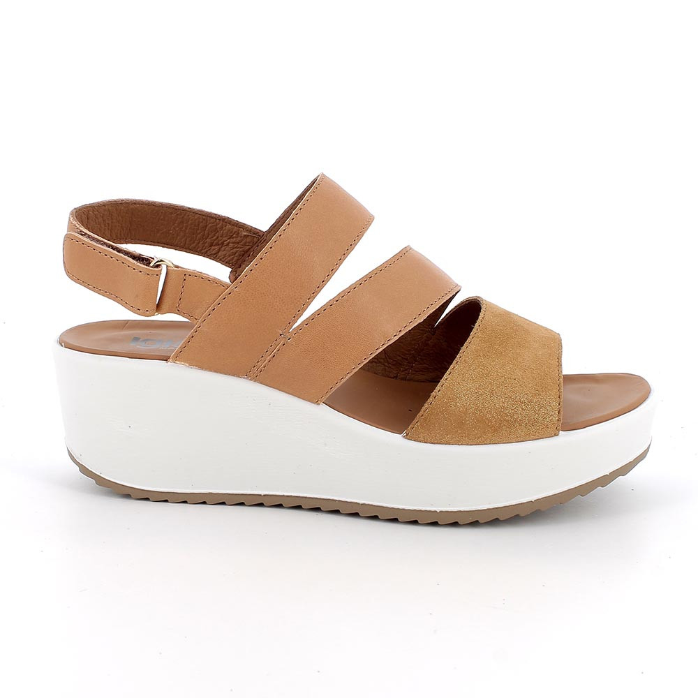 SANDALS WITH WEDGE FOR WOMAN   BROWN AND YELLOW WITH VELCRO