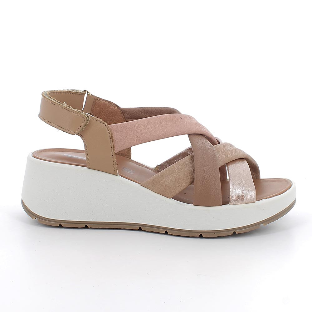 SANDALS WITH WEDGE FOR WOMAN   BEIGE AND BROWN WITH VELCRO