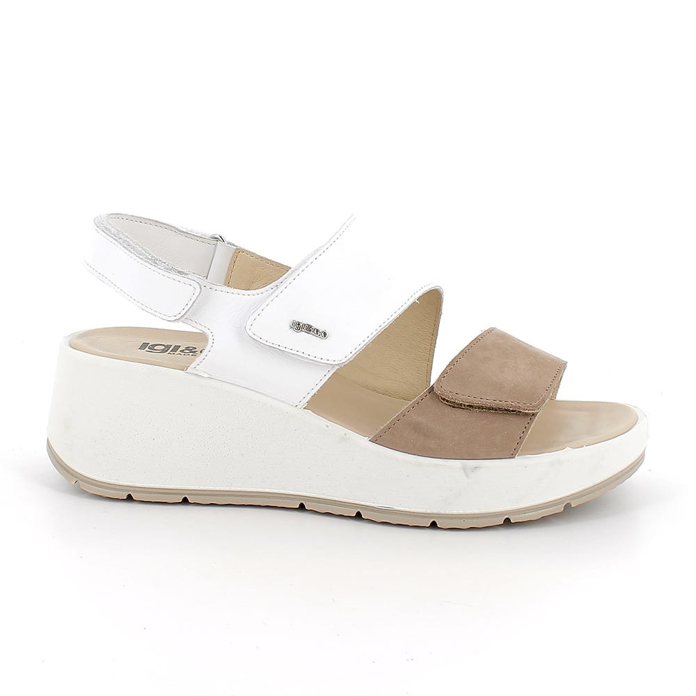SANDALS WITH WEDGE FOR WOMAN  BEIGE AND WHITE WITH VELCRO