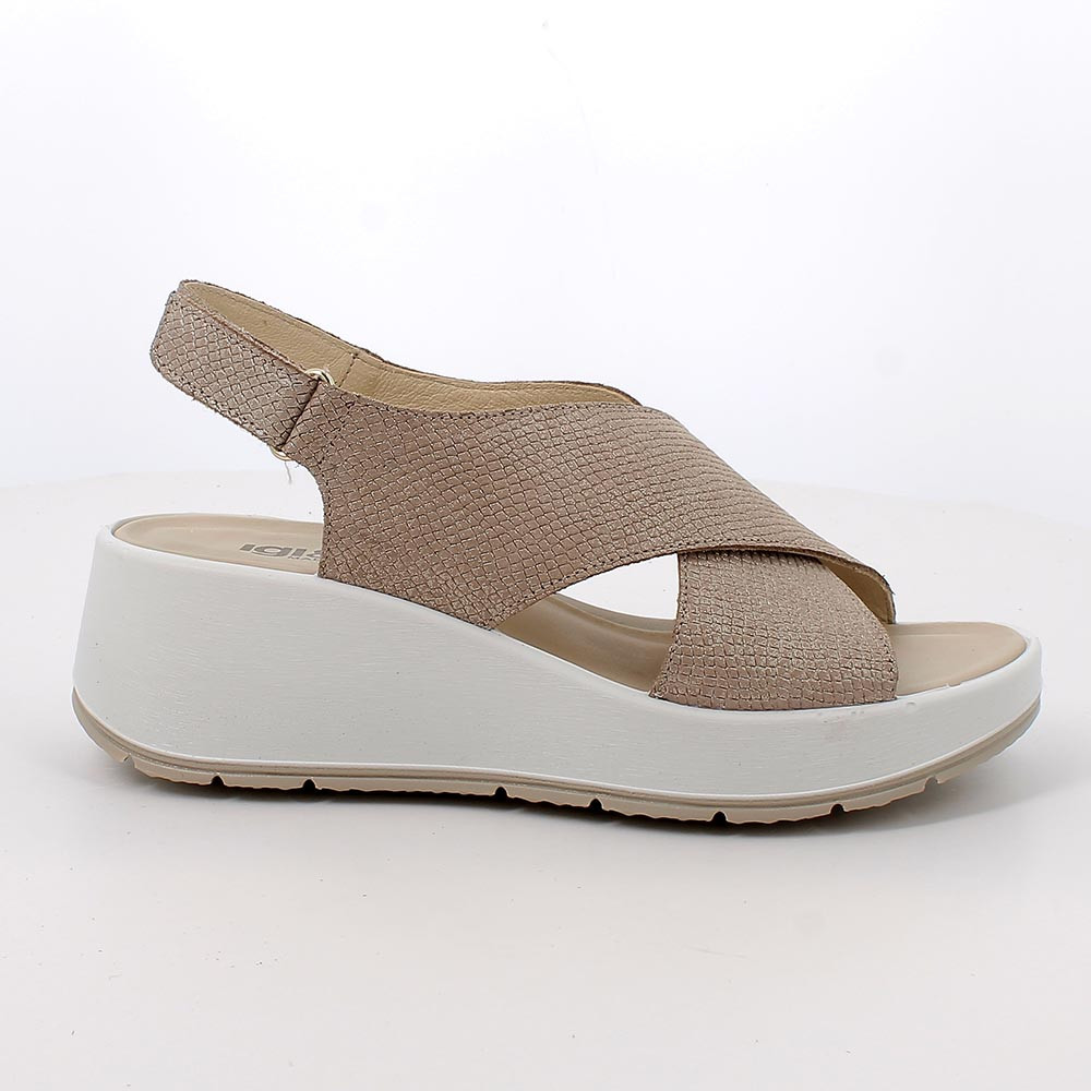 SANDALS WITH WEDGE FOR WOMAN  BEIGE AND PLATINUM WITH VELCRO