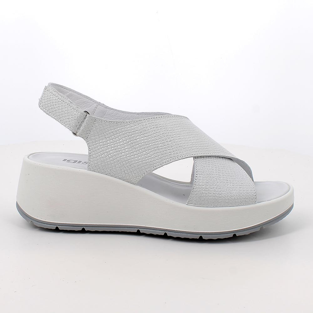 SANDALS WITH WEDGE FOR WOMAN   WHITE AND SILVER WITH VELCRO