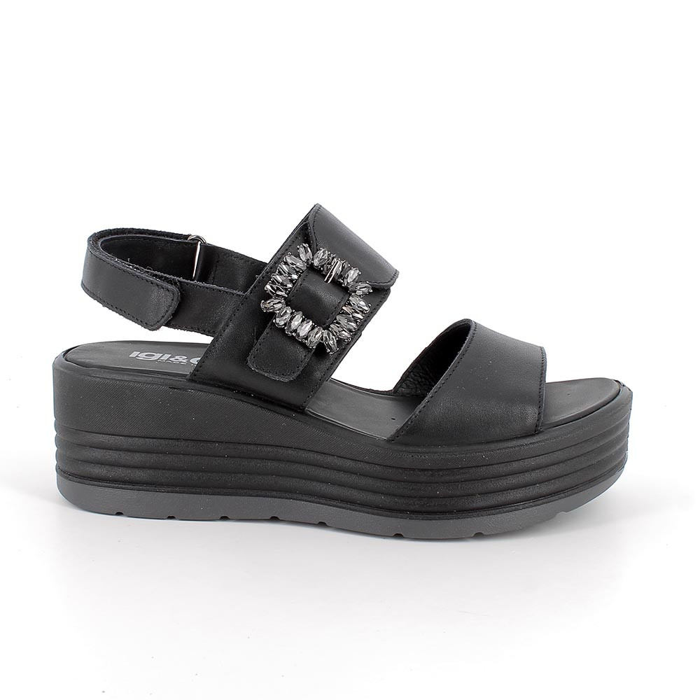 SANDALS WITH WEDGE FOR WOMAN  BLACK WITH VELCRO