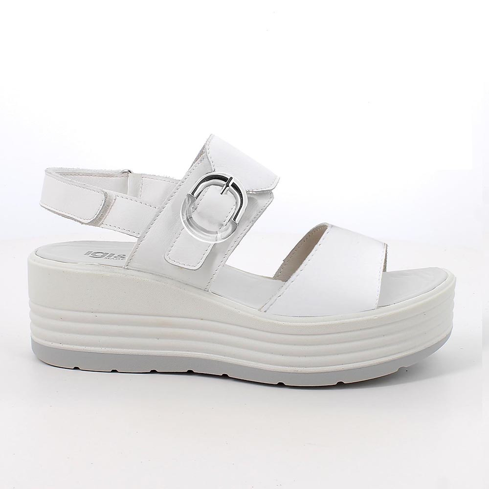 SANDALS WITH WEDGE FOR WOMAN   WHITE AND SILVER WITH VELCRO
