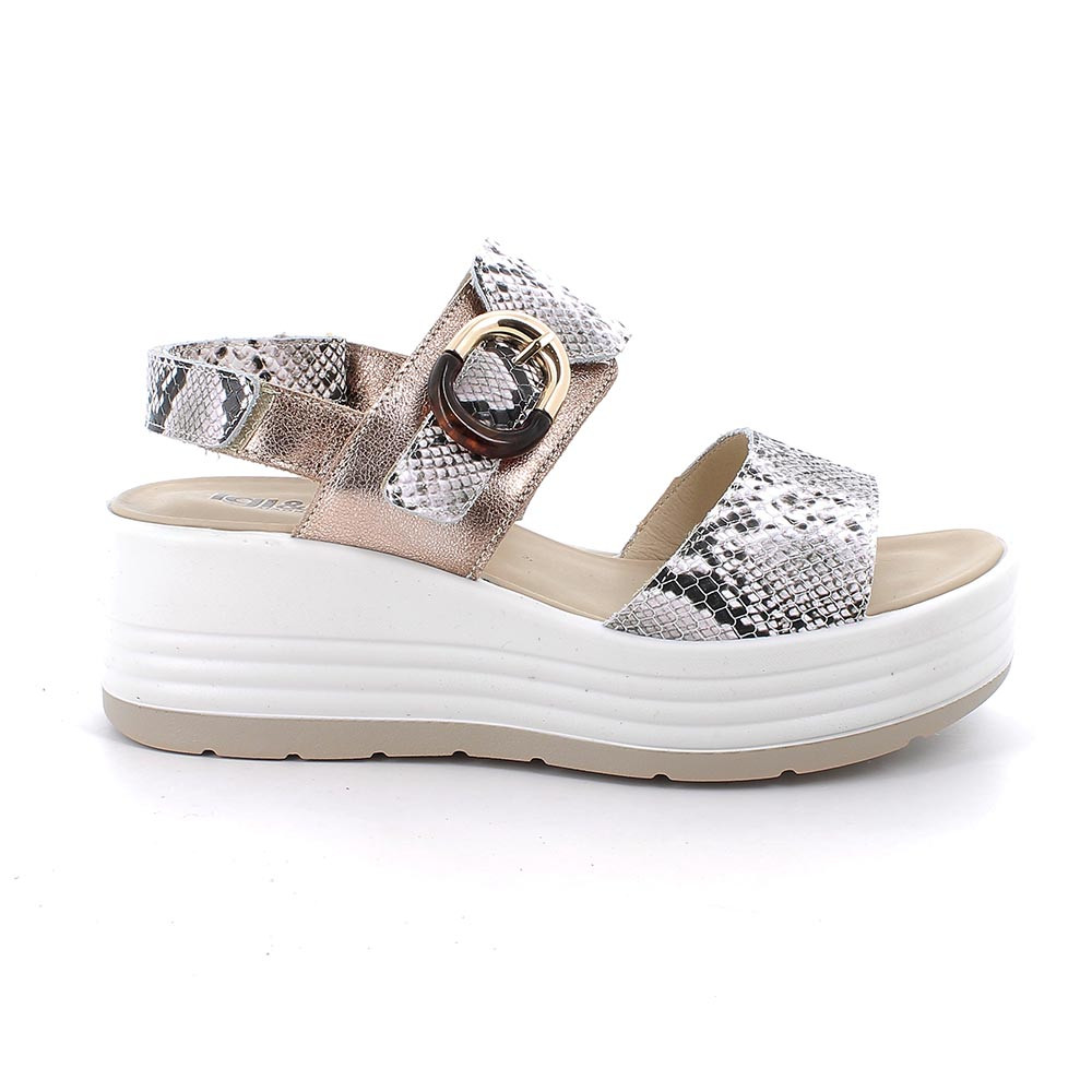 SANDALS WITH WEDGE FOR WOMAN  GREY AND PLATINUM WITH VELCRO