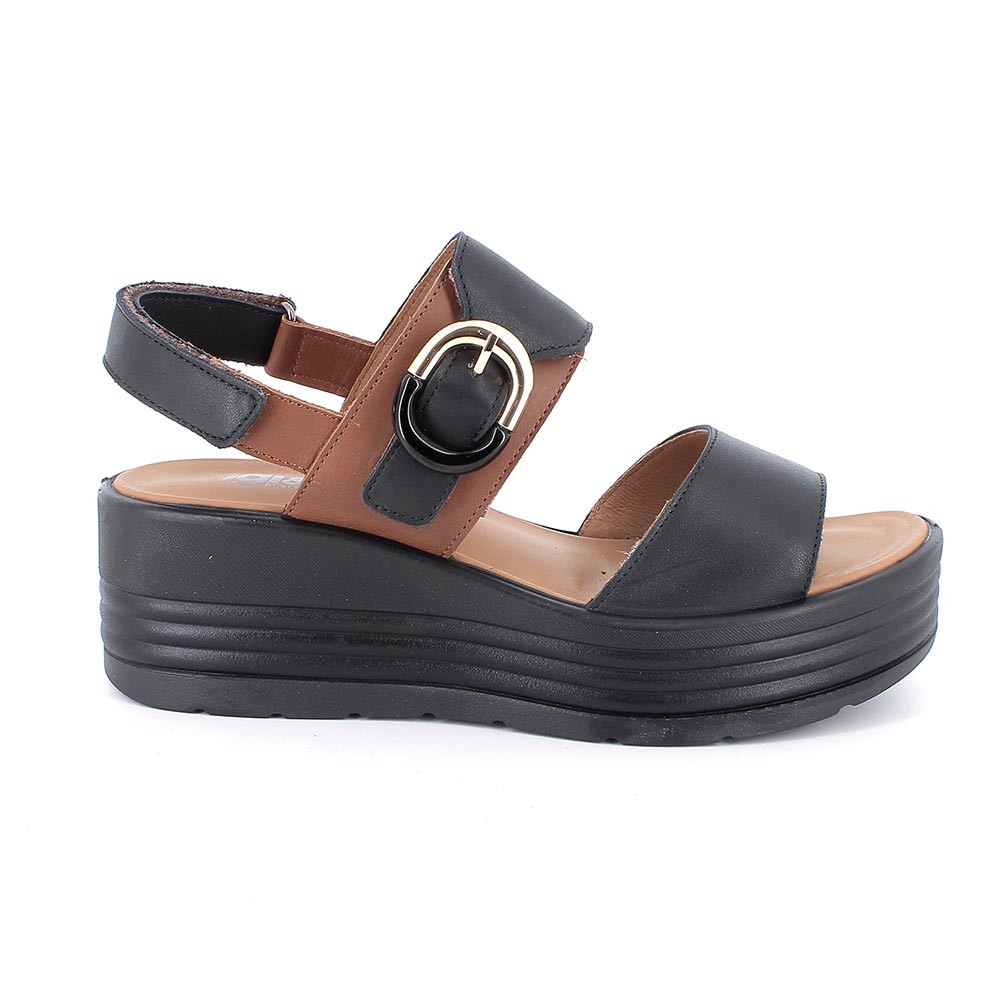 SANDALS WITH WEDGE FOR WOMAN  BLACK AND BROWN WITH VELCRO