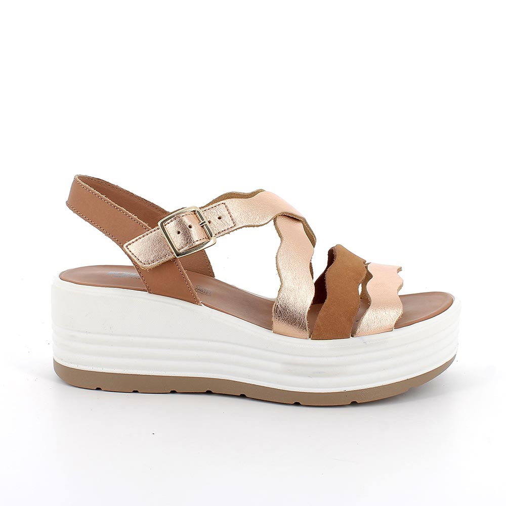 SANDALS WITH WEDGE FOR WOMAN  PINK AND BROWN WITH BUCKLE