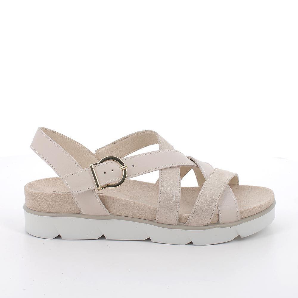 SANDALS FOR WOMAN  BEIGE AND PLATINUM WITH BUCKLE