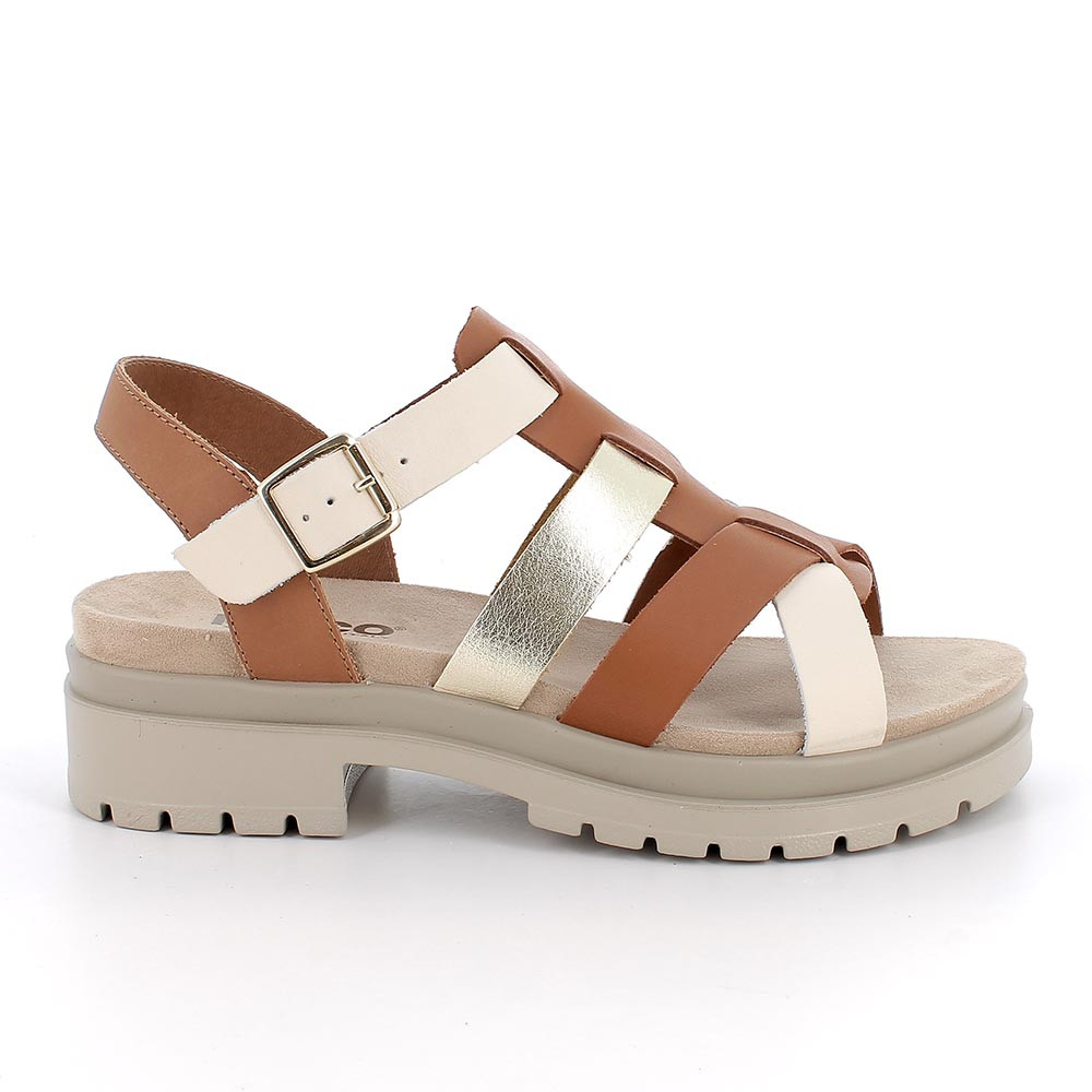 SANDALS WITH HEEL FOR WOMAN   BROWN AND PLATINUM WITH BUCKLE