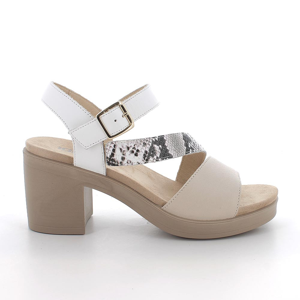 SANDALS WITH HEEL FOR WOMAN  BEIGE AND WHITE WITH BUCKLE
