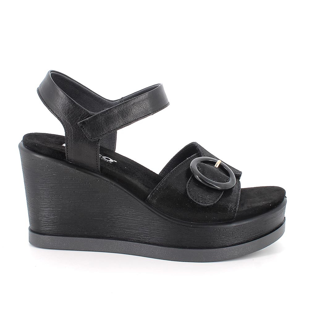 SANDALS WITH WEDGE FOR WOMAN  BLACK WITH VELCRO