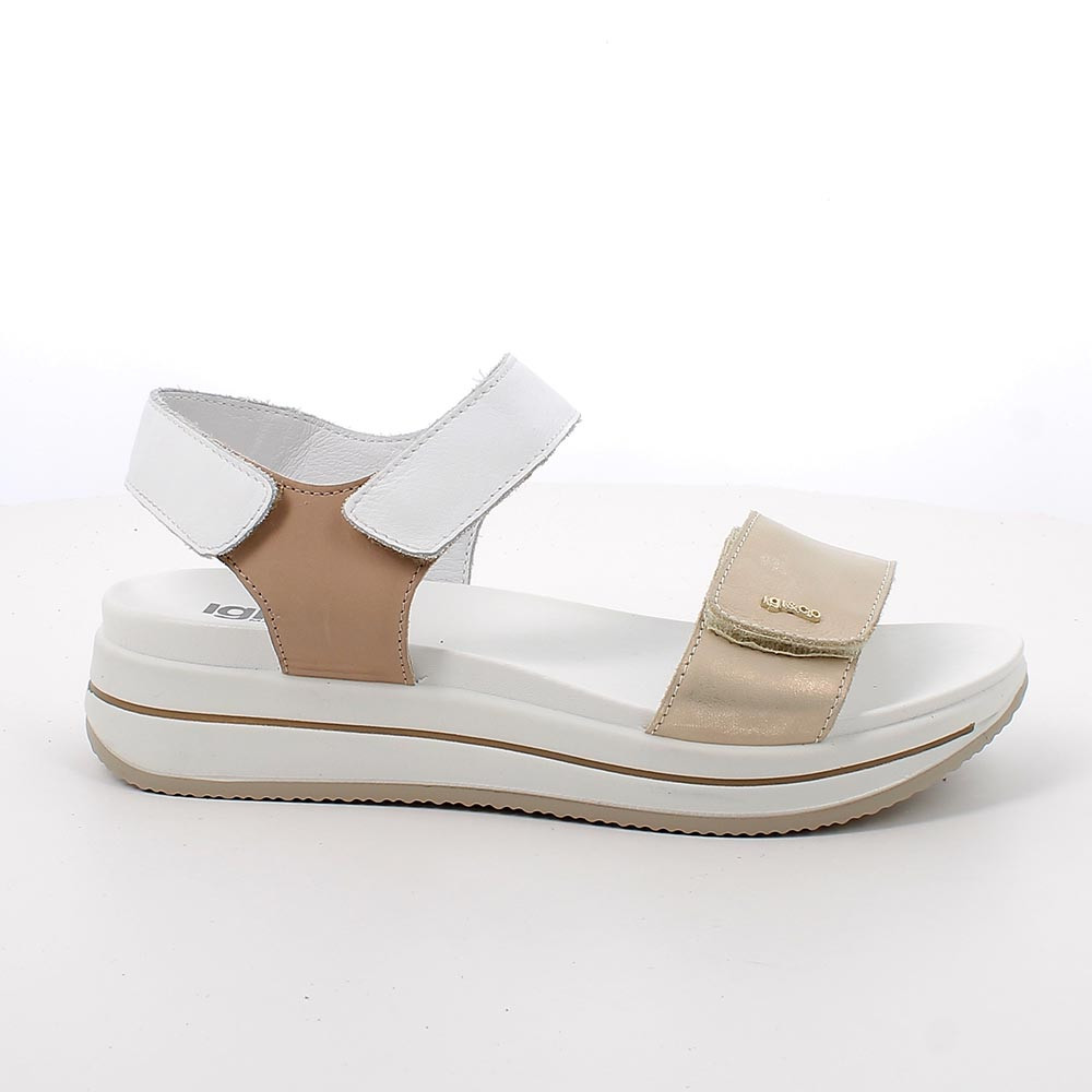 SANDALS WITH WEDGE FOR WOMAN  BEIGE AND PLATINUM WITH VELCRO