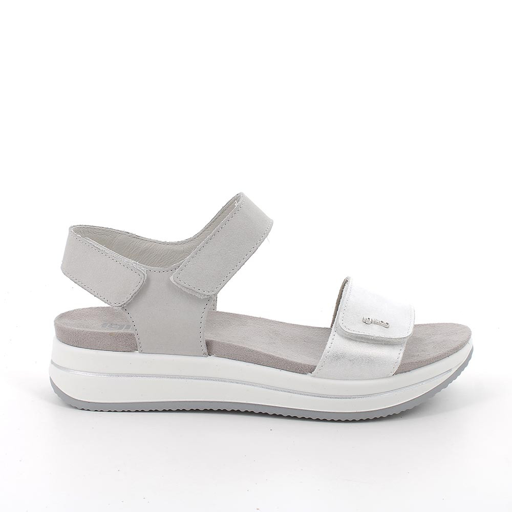 SANDALS WITH WEDGE FOR WOMAN  GREY AND SILVER WITH VELCRO