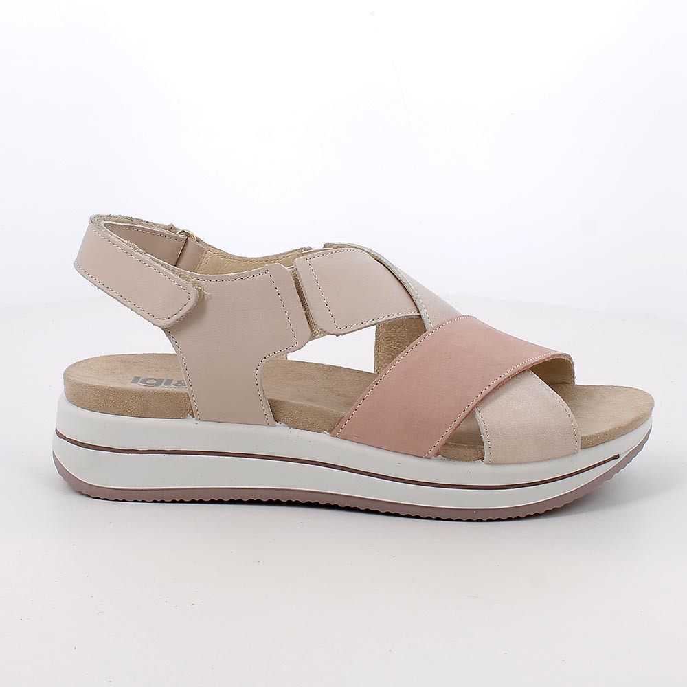 SANDALS WITH WEDGE FOR WOMAN  PINK AND BEIGE WITH VELCRO