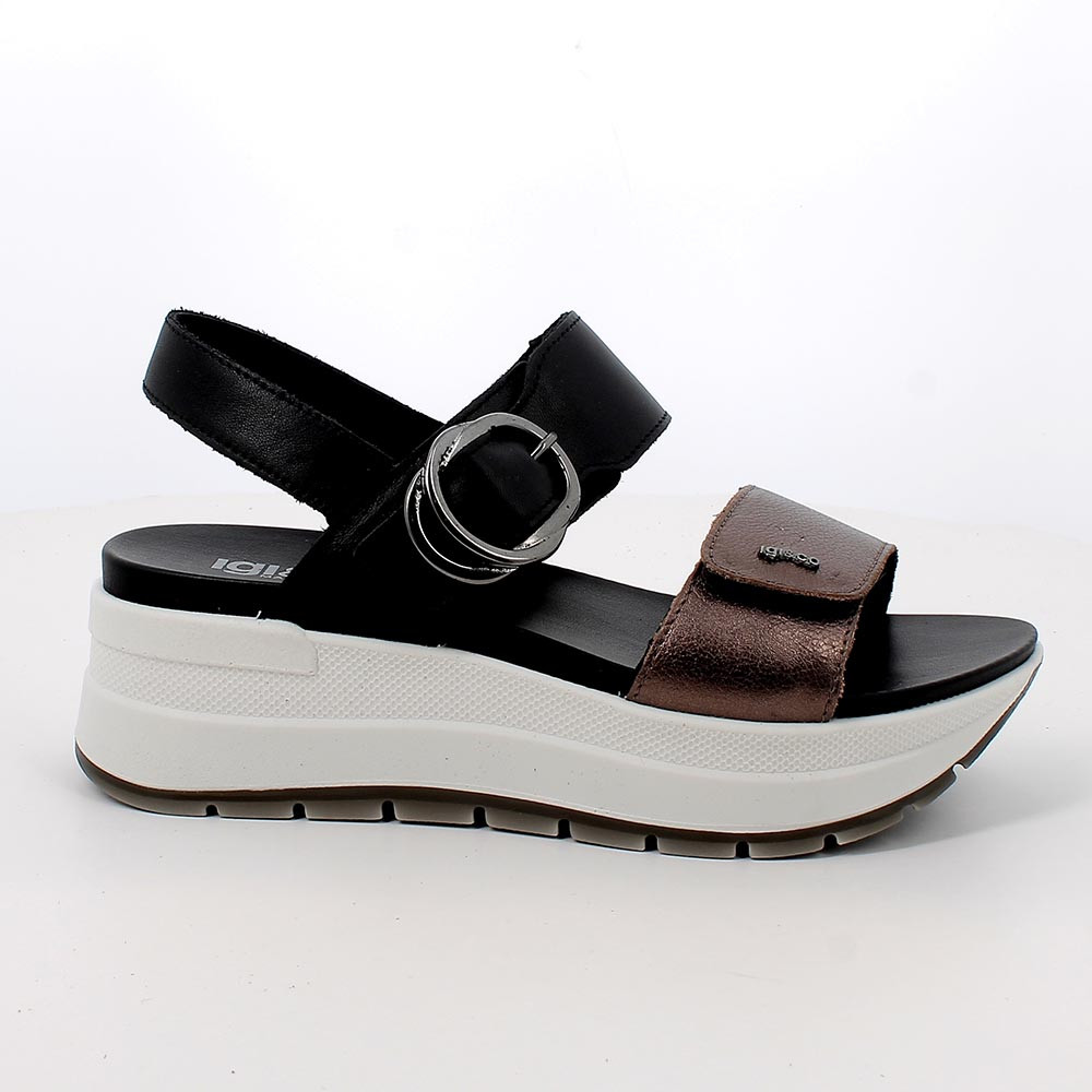 SANDALS WITH WEDGE FOR WOMAN  BROWN AND BLACK WITH VELCRO