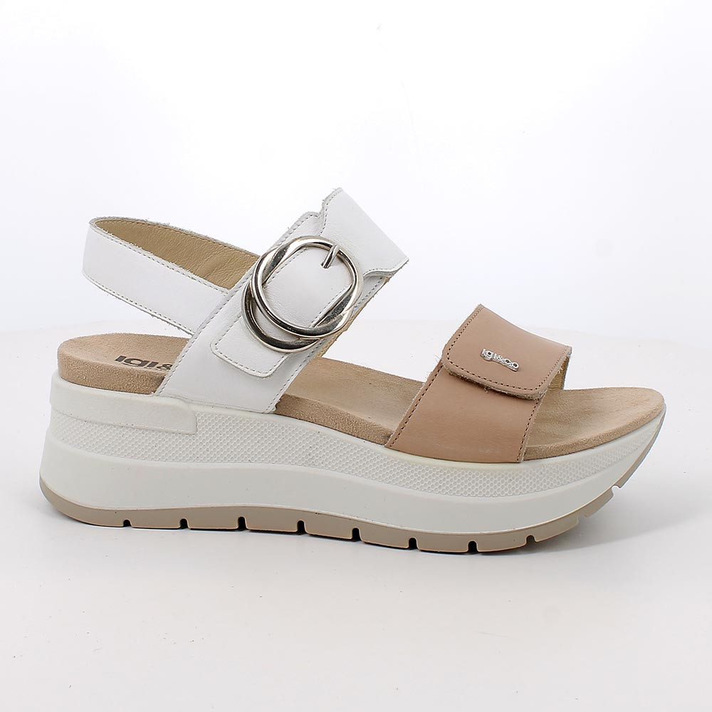 SANDALS WITH WEDGE FOR WOMAN  BEIGE AND WHITE WITH VELCRO