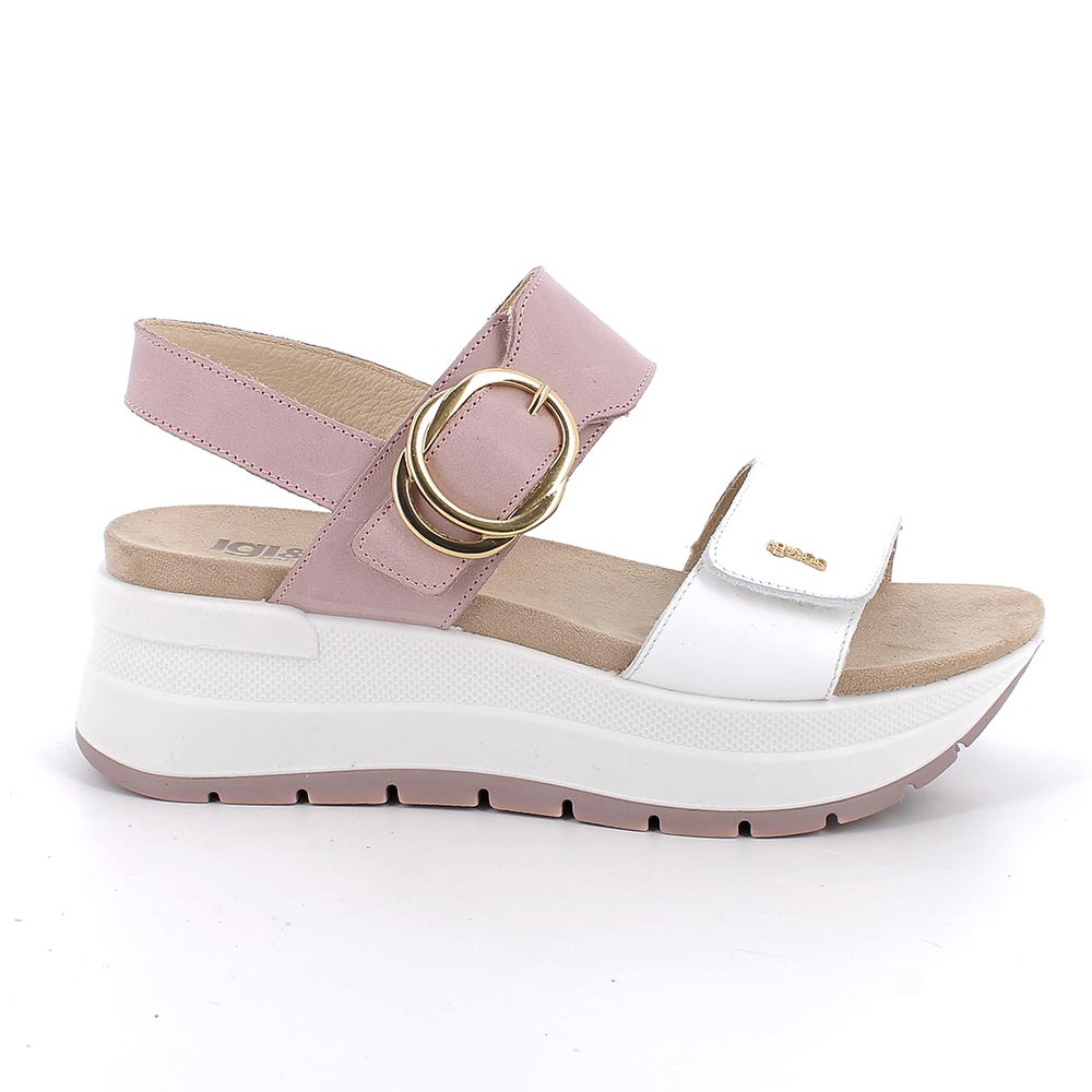 SANDALS WITH WEDGE FOR WOMAN  WHITE AND PINK WITH VELCRO
