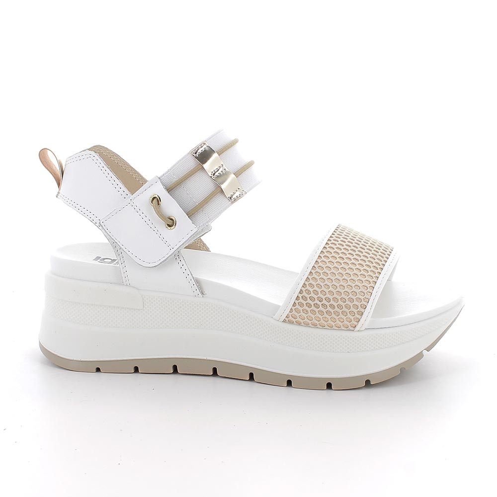 SANDALS WITH WEDGE FOR WOMAN   WHITE AND BEIGE WITH ELASTIC