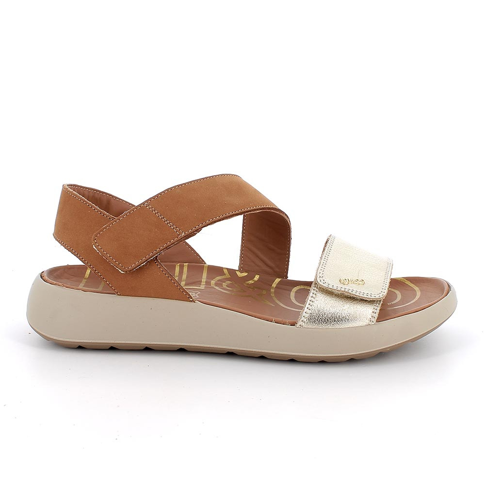 SANDALS FOR WOMAN  BROWN  AND PLATINUM WITH VELCRO