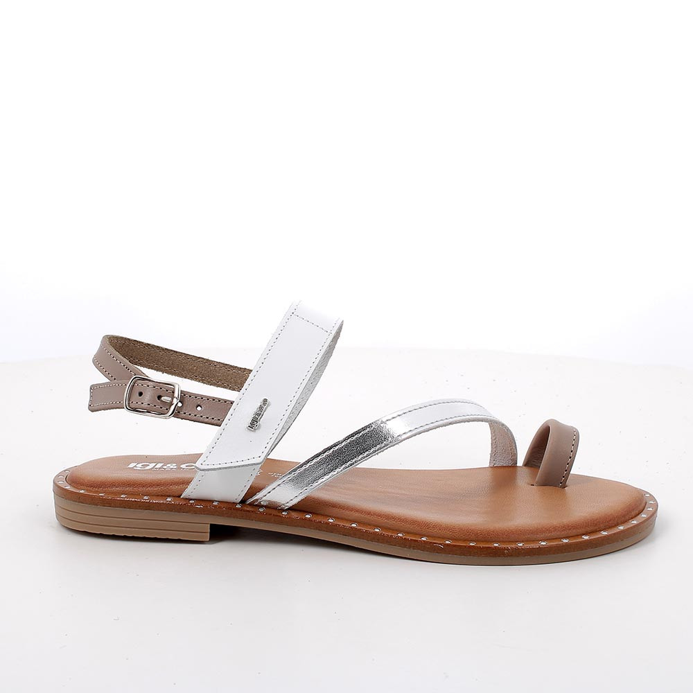 FLIP-FLOP SANDALS FOR WOMAN   WHITE AND SILVER WITH VELCRO