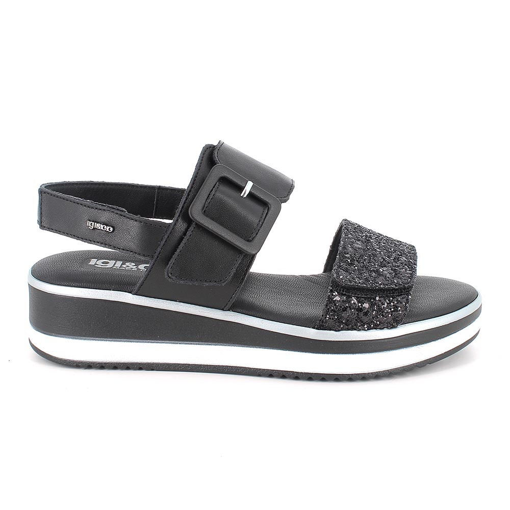 SANDALS WITH WEDGE FOR WOMAN  BLACK WITH VELCRO