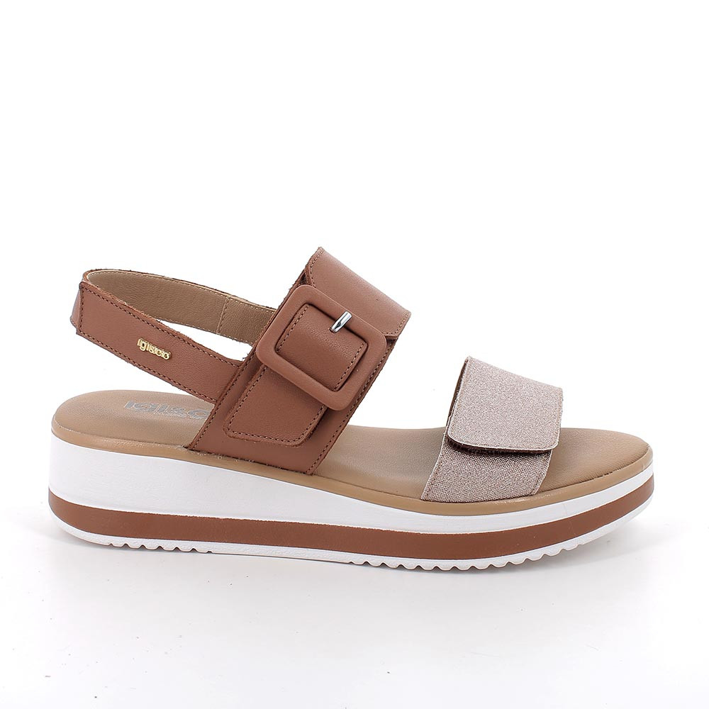 SANDALS WITH WEDGE FOR WOMAN  BROWN AND PINK WITH VELCRO